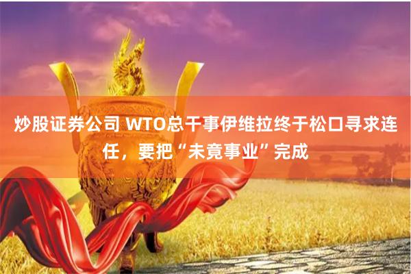 炒股证券公司 WTO总干事伊维拉终于松口寻求连任，要把“未竟事业”完成